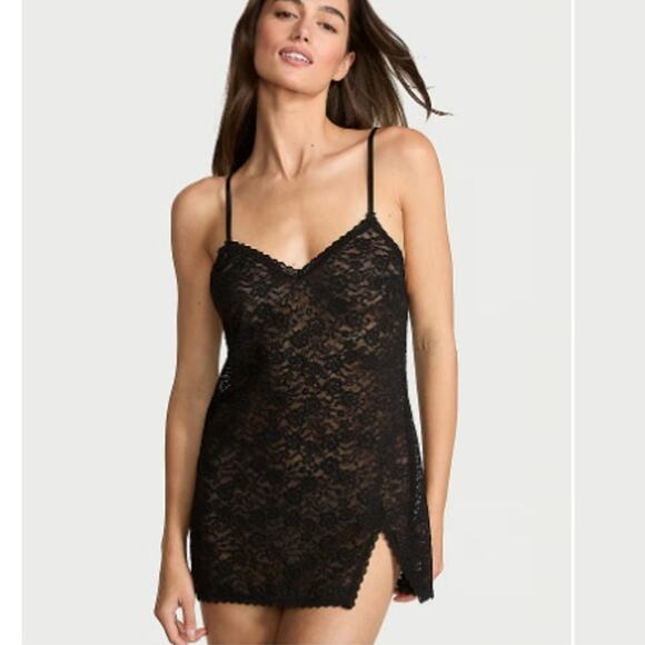 Victoria's Secret Dresses & Skirts - Victoria's Secret Tease Lacie Slip Dress size Medium Black Lace Sheer Goth